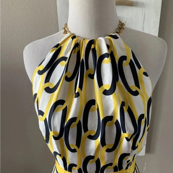Milly Chain Link Halter Navy & Yellow Women’s Size 4 sheath dress backless  sexy - Picture 5 of 16